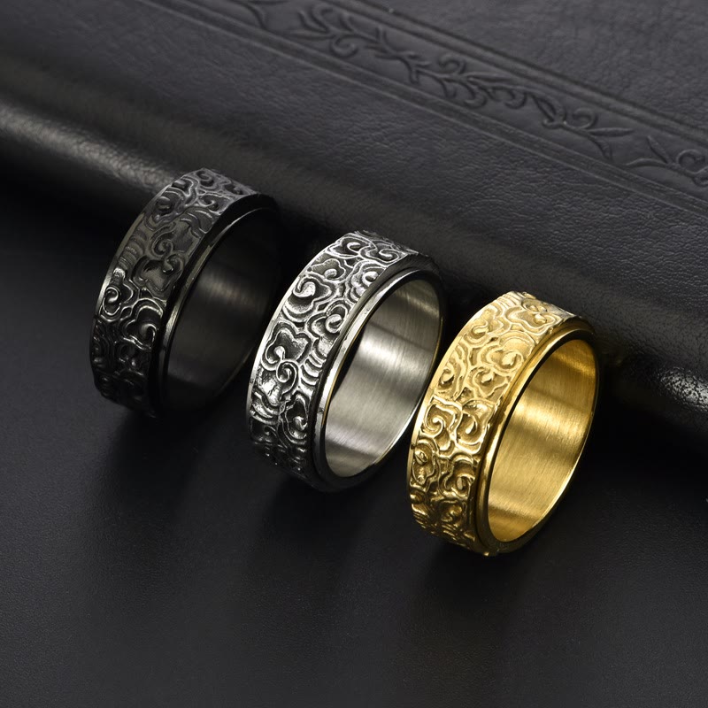KarmaRipple's Auspicious Clouds Pattern Carved Titanium Steel Balance Rotatable Ring p4