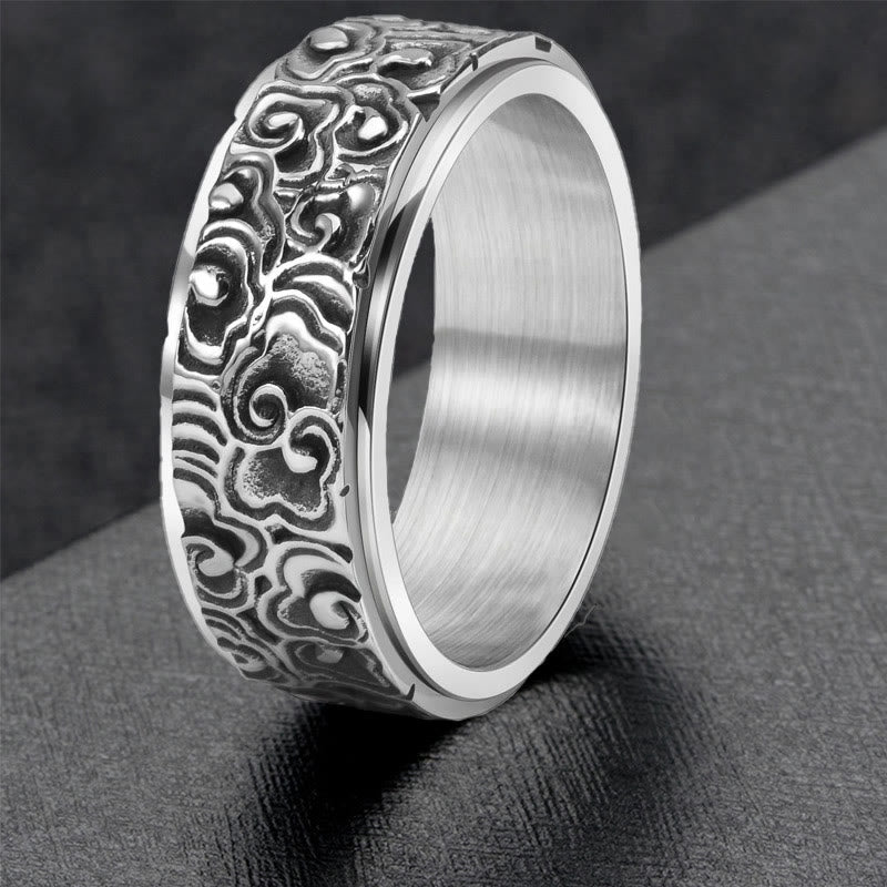 KarmaRipple's Auspicious Clouds Pattern Carved Titanium Steel Balance Rotatable Ring p5