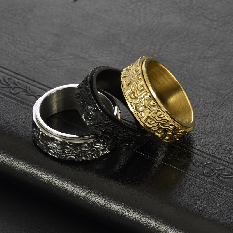KarmaRipple's Auspicious Clouds Pattern Carved Titanium Steel Balance Rotatable Ring p12