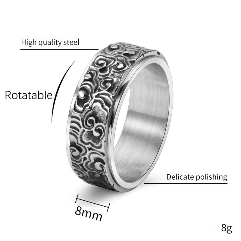 KarmaRipple's Auspicious Clouds Pattern Carved Titanium Steel Balance Rotatable Ring p7