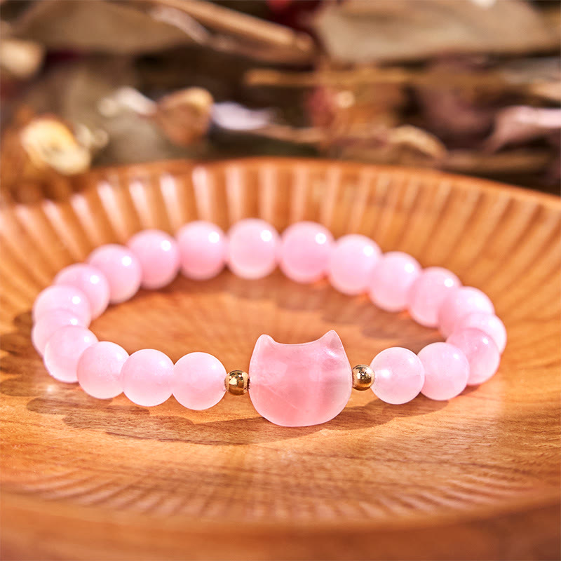 KarmaRipple's Amethyst Green Aventurine Rose Quartz Fluorite Cat Head Balance Fortune Bracelet p3