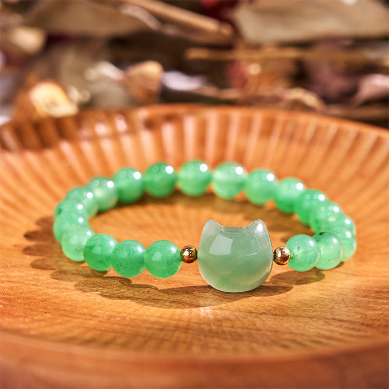 KarmaRipple's Amethyst Green Aventurine Rose Quartz Fluorite Cat Head Balance Fortune Bracelet p2