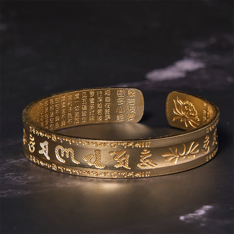 KarmaRipple's Six True Words 'om Mani Padme Hum' Heart Sutra Lotus Bronze Brass Peace Cuff Bracelet Bangle p12