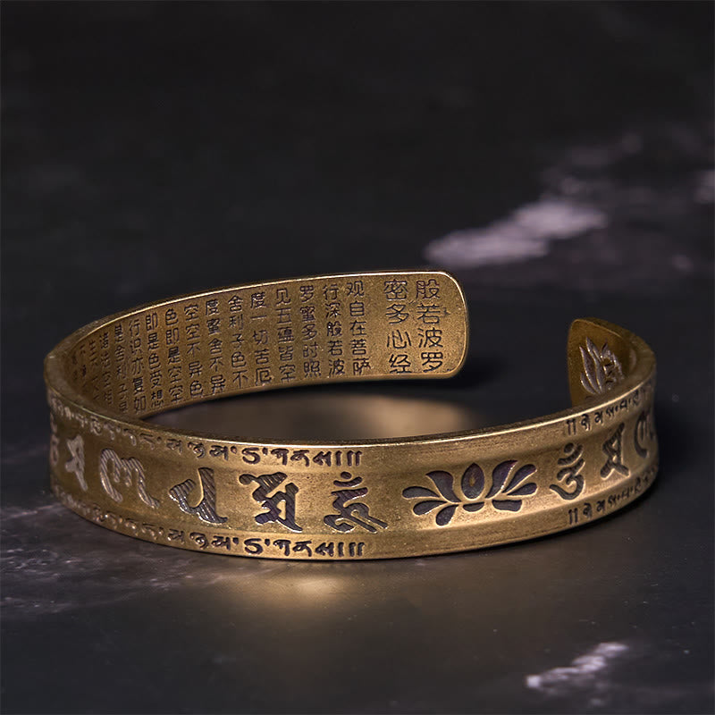KarmaRipple's Six True Words 'om Mani Padme Hum' Heart Sutra Lotus Bronze Brass Peace Cuff Bracelet Bangle p5