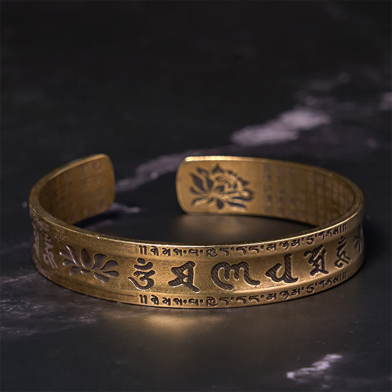 KarmaRipple's Six True Words 'om Mani Padme Hum' Heart Sutra Lotus Bronze Brass Peace Cuff Bracelet Bangle p4