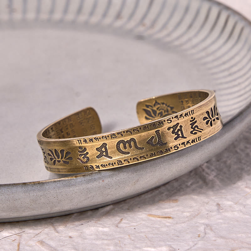 KarmaRipple's Six True Words 'om Mani Padme Hum' Heart Sutra Lotus Bronze Brass Peace Cuff Bracelet Bangle p6