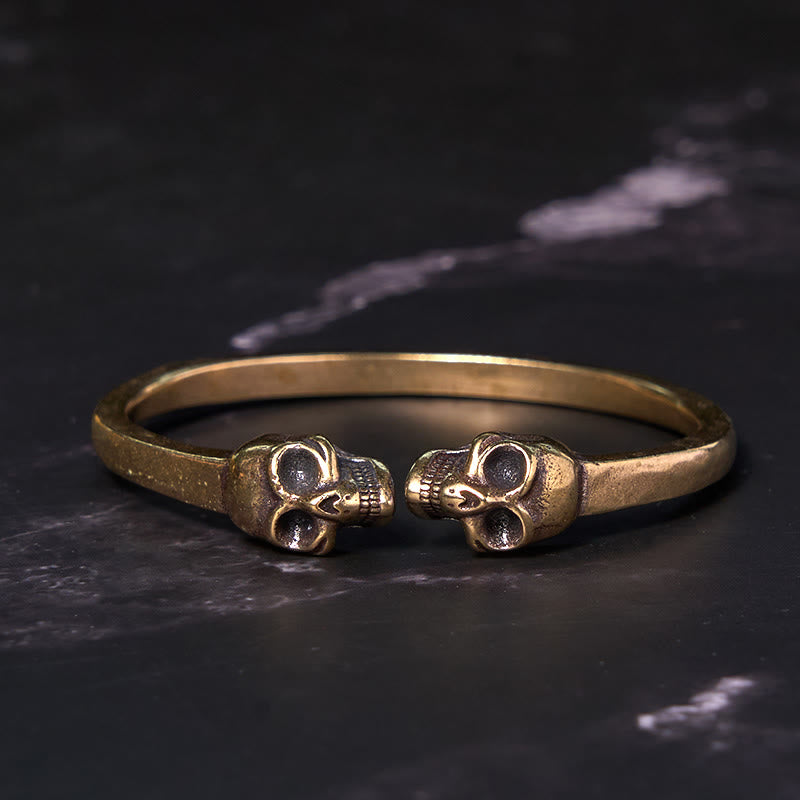 KarmaRipple's The Lord Of The Corpse Forest Bronze Brass Double Skull Keep Away Evil Spirits Cuff Bracelet Bangle p2