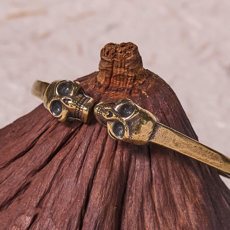 KarmaRipple's The Lord Of The Corpse Forest Bronze Brass Double Skull Keep Away Evil Spirits Cuff Bracelet Bangle p4