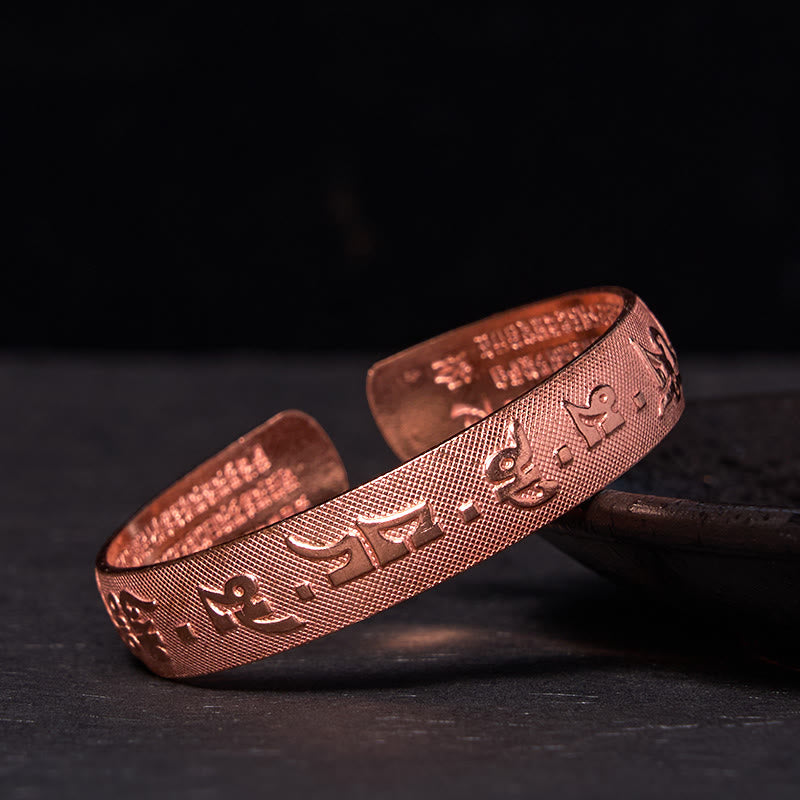 KarmaRipple's Six True Words 'Om Mani Padme Hum' Heart Sutra Bronze Brass Fortune Bracelet Bangle p3
