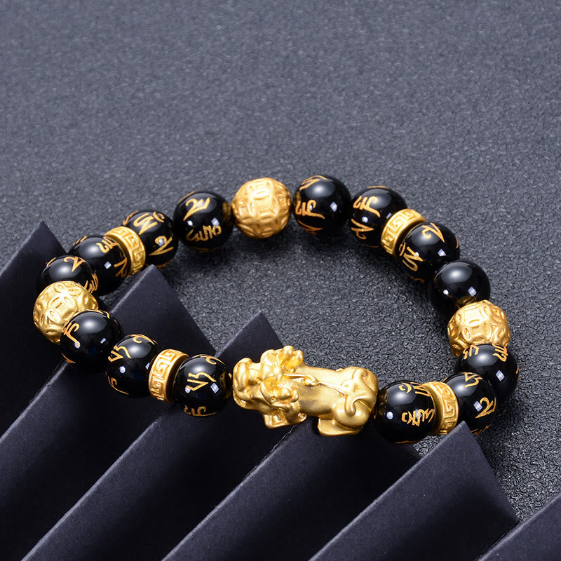 KarmaRipple's Black Obsidian Black Onyx Alloy PiXiu Om Mani Padme Hum Strength Bracelet p4