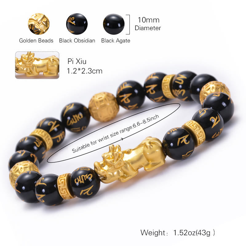 KarmaRipple's Black Obsidian Black Onyx Alloy PiXiu Om Mani Padme Hum Strength Bracelet p7