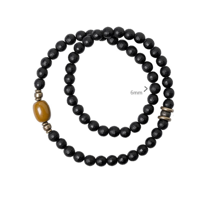 KarmaRipple's Frosted Cut Surface Black Onyx Topaz Beadwork Double Wrap Protection Bracelet p5