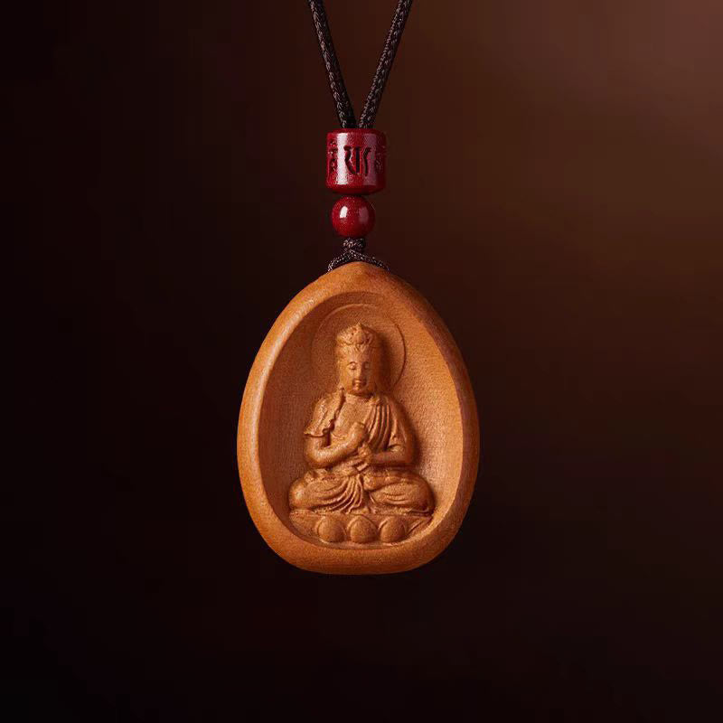 KarmaRipple's Peach Wood Cinnabar Om Mani Padme Hum Chinese Zodiac Black String Pendant Pendants p6