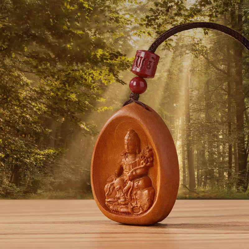 KarmaRipple's Peach Wood Cinnabar Om Mani Padme Hum Chinese Zodiac Black String Pendant Pendants p19
