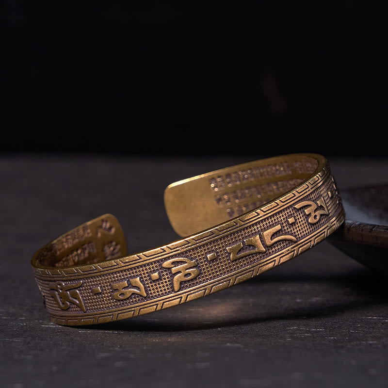 KarmaRipple's Six True Words 'om Mani Padme Hum' Heart Sutra Bronze Brass Fortune Wisdom Bracelet Bangle p1