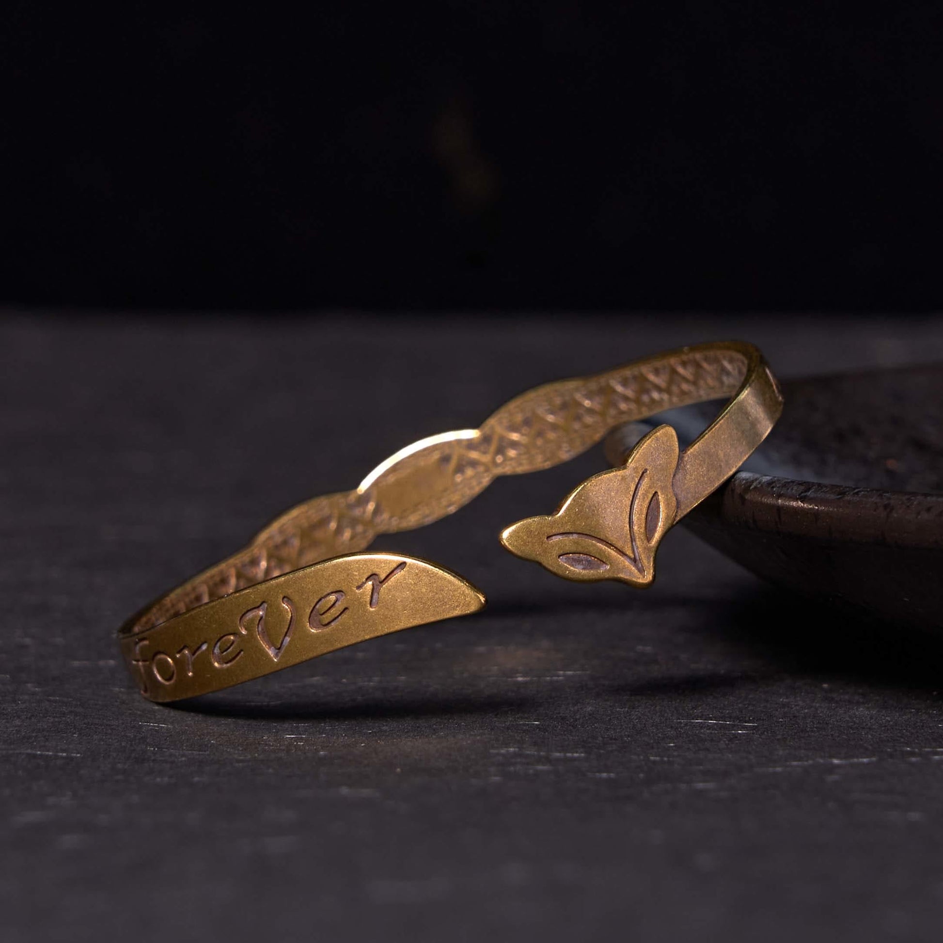 KarmaRipple's Fox Head Bronze Brass 'Love You Forever' Fortune Self Care Bracelet Bangle p1