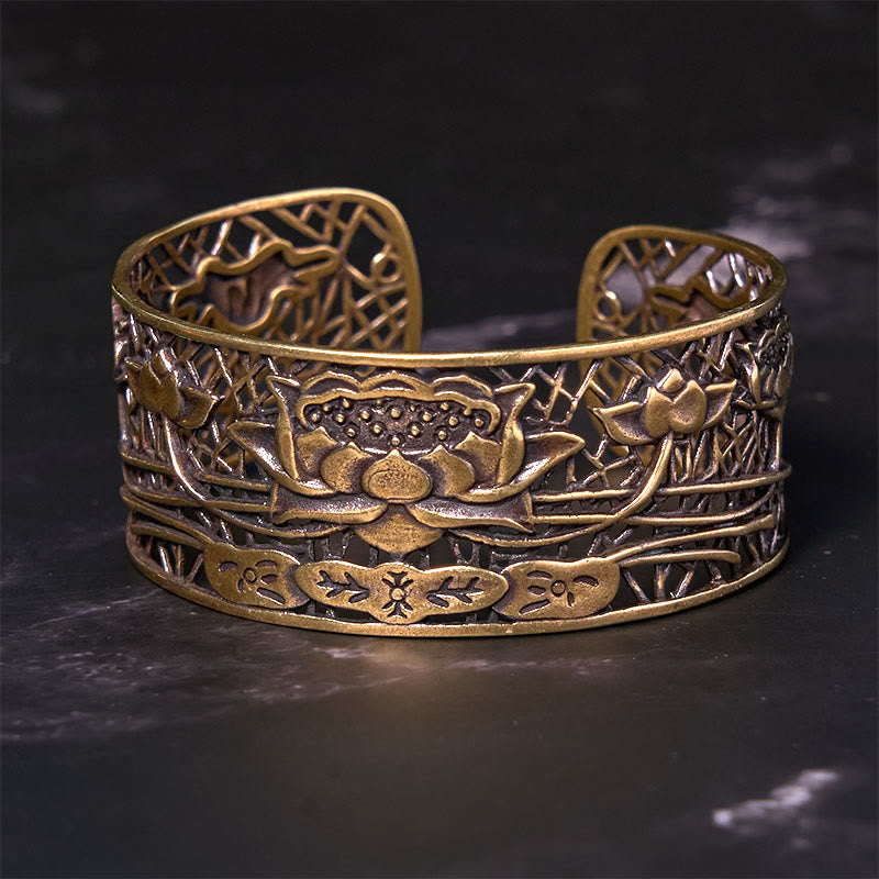 KarmaRipple's Hollow Lotus Silver Plated Bronze Balancing Enlightenment Bracelet Bangle p8