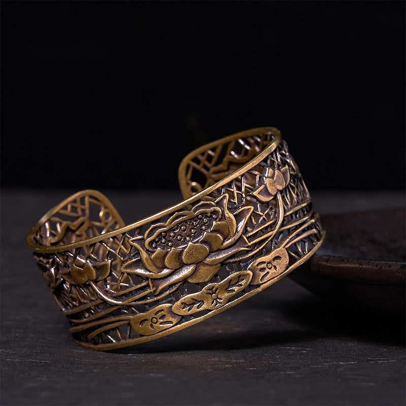 KarmaRipple's Hollow Lotus Silver Plated Bronze Balancing Enlightenment Bracelet Bangle p2