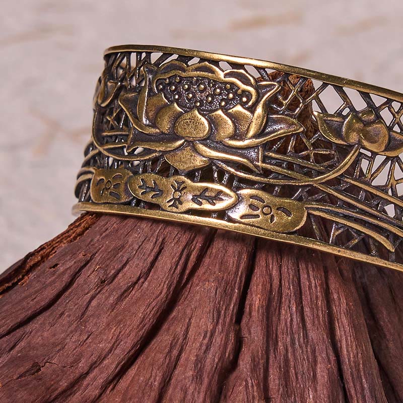 KarmaRipple's Hollow Lotus Silver Plated Bronze Balancing Enlightenment Bracelet Bangle p10