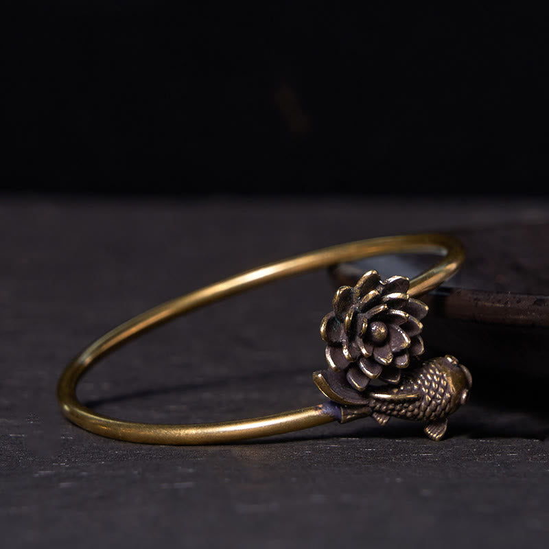 KarmaRipple's Lotus Flower Koi Fish Bronze Brass Enlightenment Fortune Bracelet Bangle p2