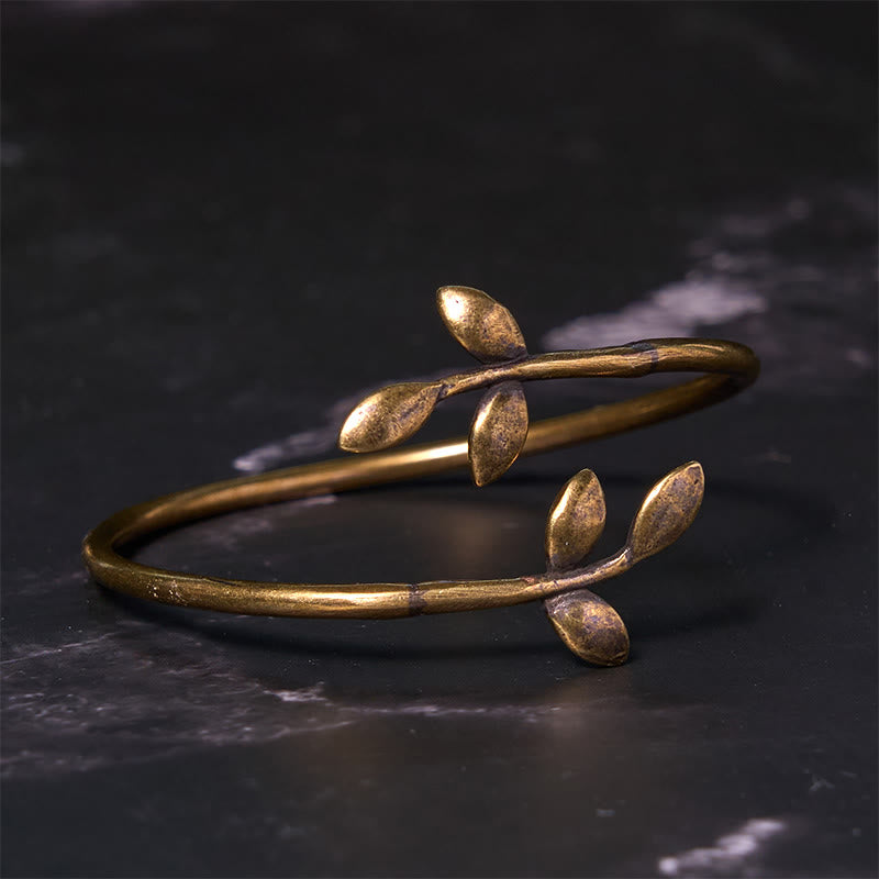 KarmaRipple's Fortunate Clover Bronze Brass Balancing Bracelet Bangle p2