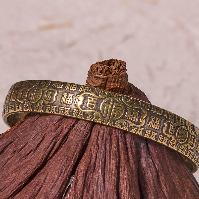 KarmaRipple's Hundred Blessings Fu Character Bronze Brass Fortune Bracelet Bangle p4