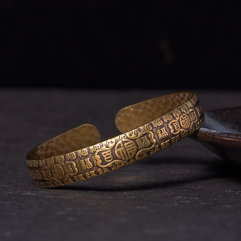 KarmaRipple's Hundred Blessings Fu Character Bronze Brass Fortune Bracelet Bangle p7