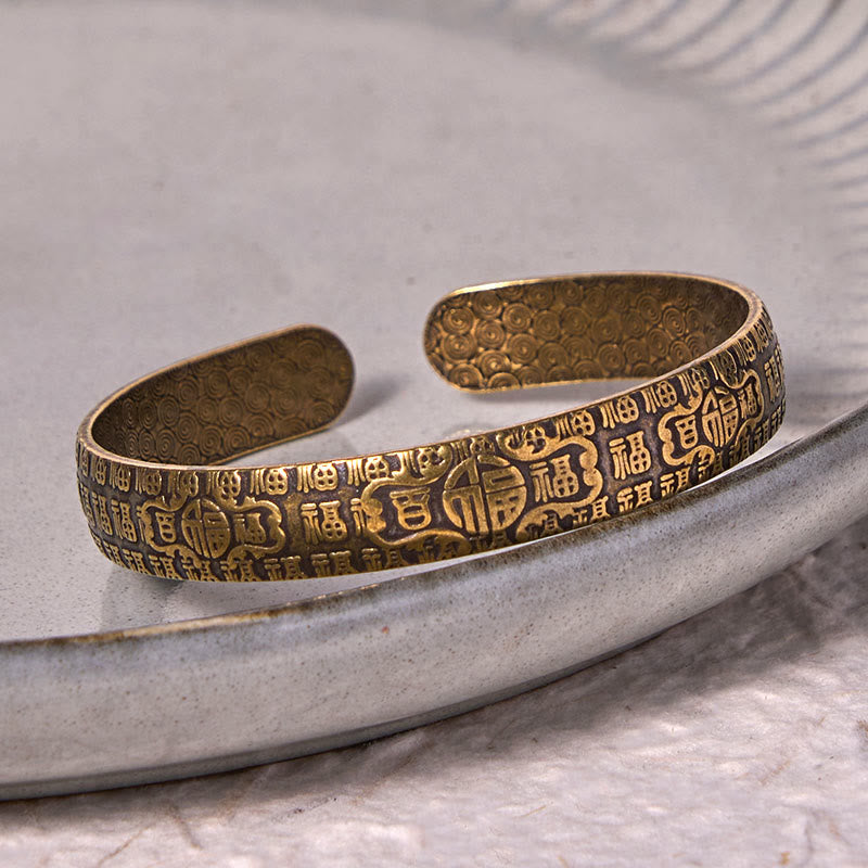 KarmaRipple's Hundred Blessings Fu Character Bronze Brass Fortune Bracelet Bangle p3