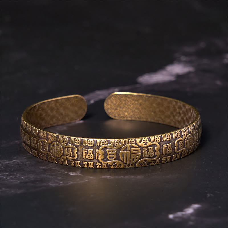 KarmaRipple's Hundred Blessings Fu Character Bronze Brass Fortune Bracelet Bangle p2