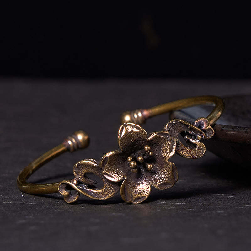 KarmaRipple's Flowers Leaves Bronze Brass Fortune Balancing Cuff Bracelet Bangle p1