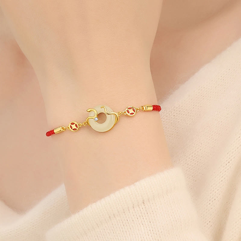 KarmaRipple's Hetian Jade Chalcedony Peace Buckle Coin 925 Sterling Silver Year Of The Snake Red String Prosperity Bracelet p6