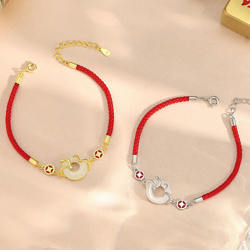 KarmaRipple's Hetian Jade Chalcedony Peace Buckle Coin 925 Sterling Silver Year Of The Snake Red String Prosperity Bracelet p3
