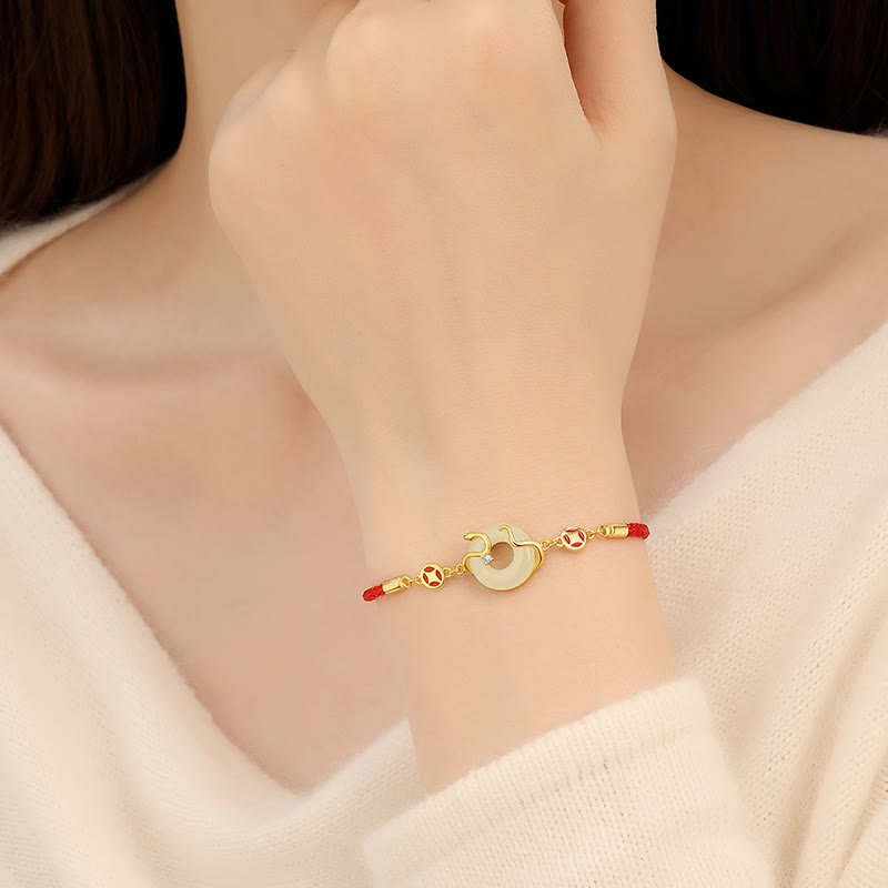 KarmaRipple's Hetian Jade Chalcedony Peace Buckle Coin 925 Sterling Silver Year Of The Snake Red String Prosperity Bracelet p12