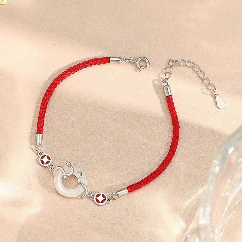 KarmaRipple's Hetian Jade Chalcedony Peace Buckle Coin 925 Sterling Silver Year Of The Snake Red String Prosperity Bracelet p15