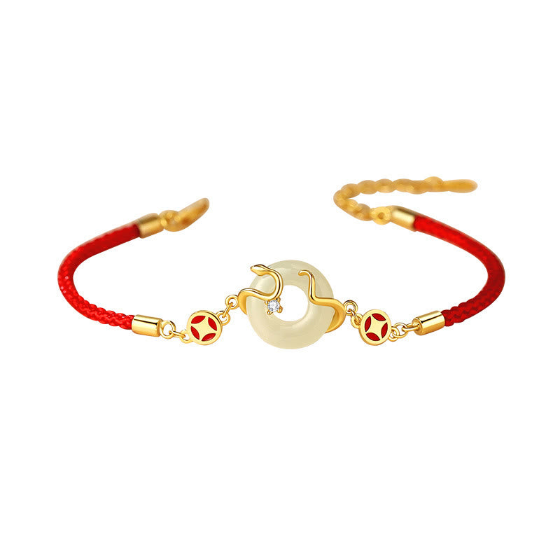 KarmaRipple's Hetian Jade Chalcedony Peace Buckle Coin 925 Sterling Silver Year Of The Snake Red String Prosperity Bracelet p13