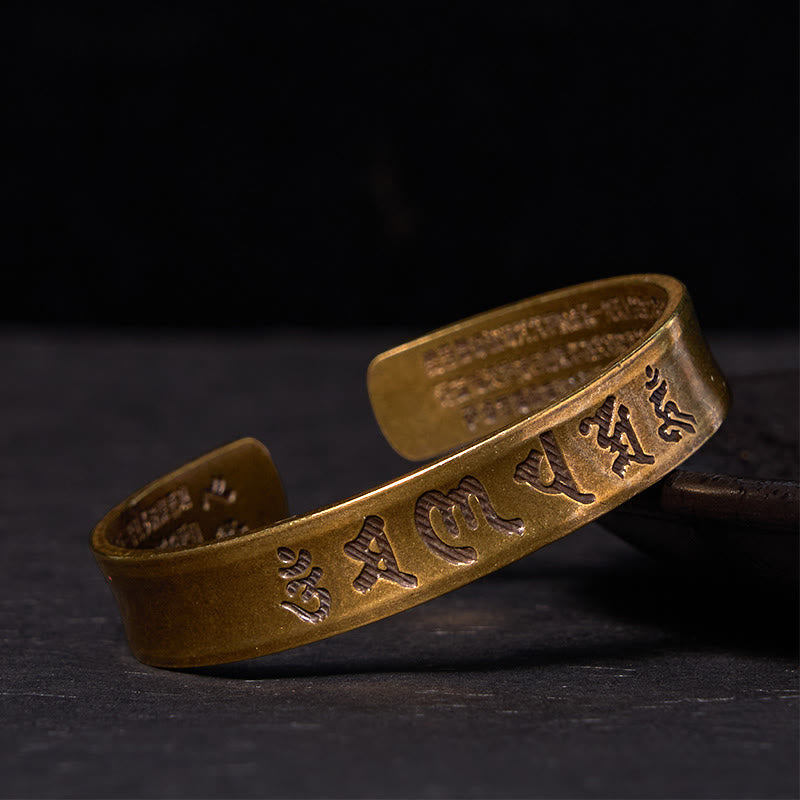 KarmaRipple's Six True Words 'om Mani Padme Hum' Heart Sutra Bronze Brass Inner Peace Cuff Bracelet Bangle p1