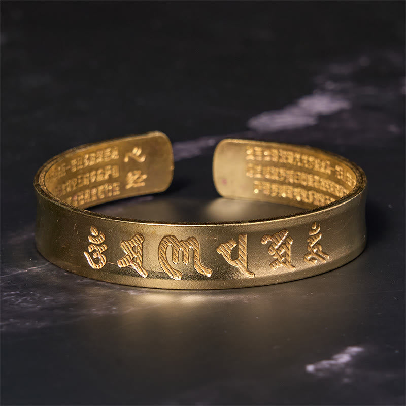 KarmaRipple's Six True Words 'om Mani Padme Hum' Heart Sutra Bronze Brass Inner Peace Cuff Bracelet Bangle p8