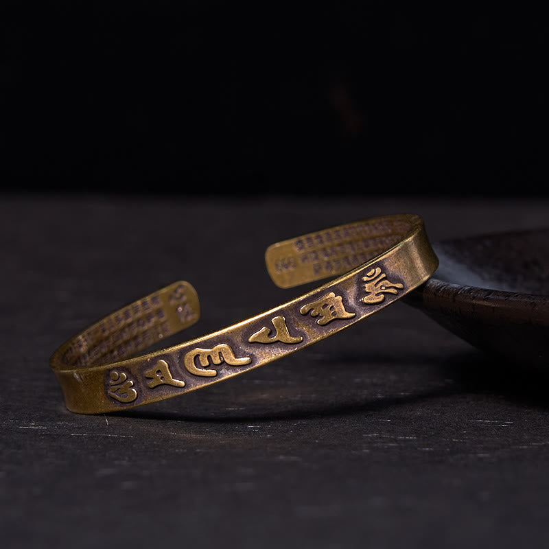 KarmaRipple's Six True Words 'om Mani Padme Hum' Heart Sutra Bronze Brass Wisdom Peace Cuff Bracelet Bangle p1