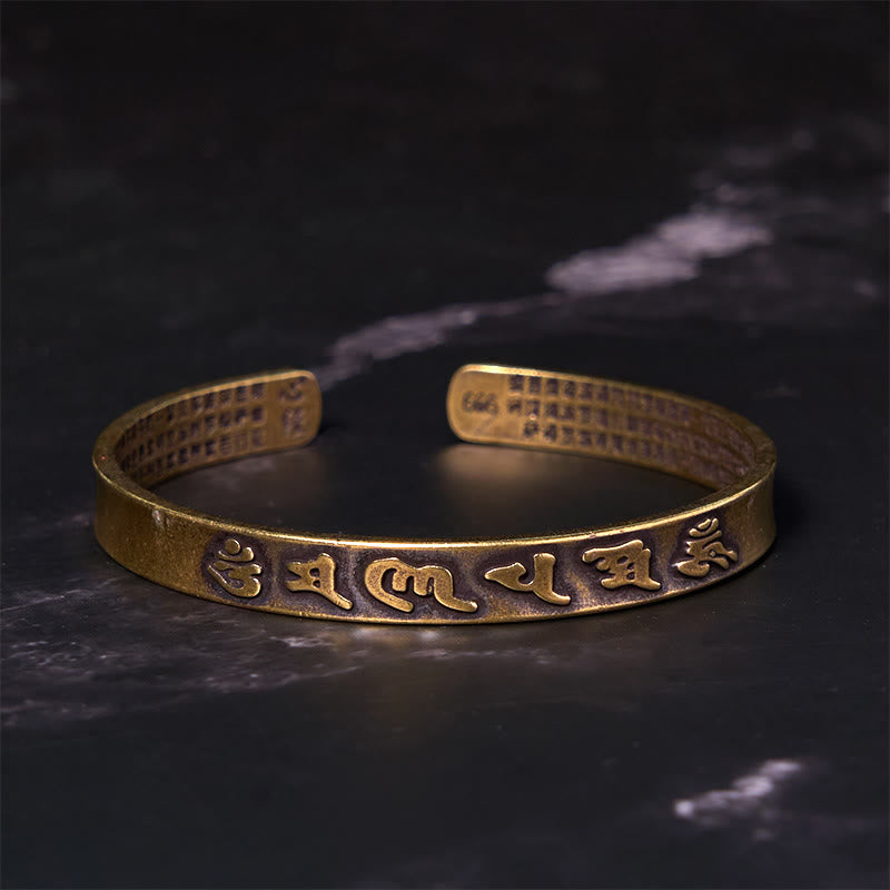 KarmaRipple's Six True Words 'om Mani Padme Hum' Heart Sutra Bronze Brass Wisdom Peace Cuff Bracelet Bangle p2