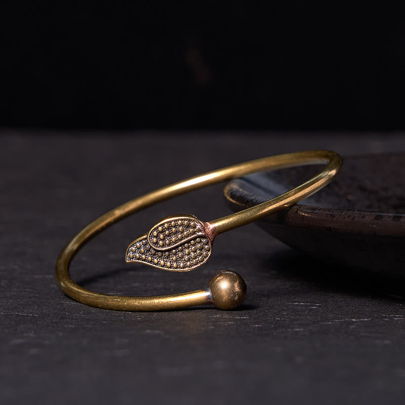 KarmaRipple's Leaf Bead Bronze Brass Fortune Wealth cuff Bracelet Bangle p6