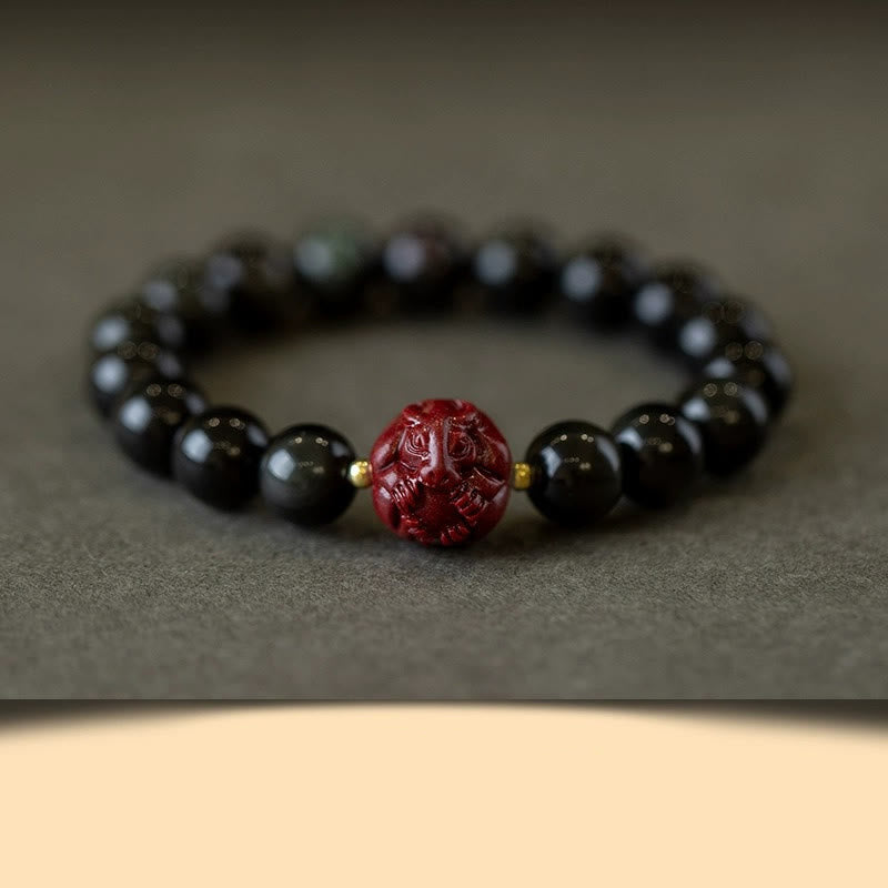 KarmaRipple's Chinese Zodiac Authentic Black Obsidian Cinnabar Purification Bracelet p41