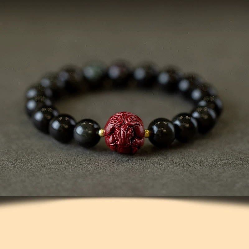 KarmaRipple's Chinese Zodiac Authentic Black Obsidian Cinnabar Purification Bracelet p43