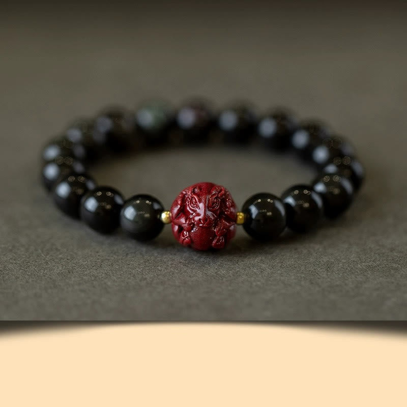 KarmaRipple's Chinese Zodiac Authentic Black Obsidian Cinnabar Purification Bracelet p44