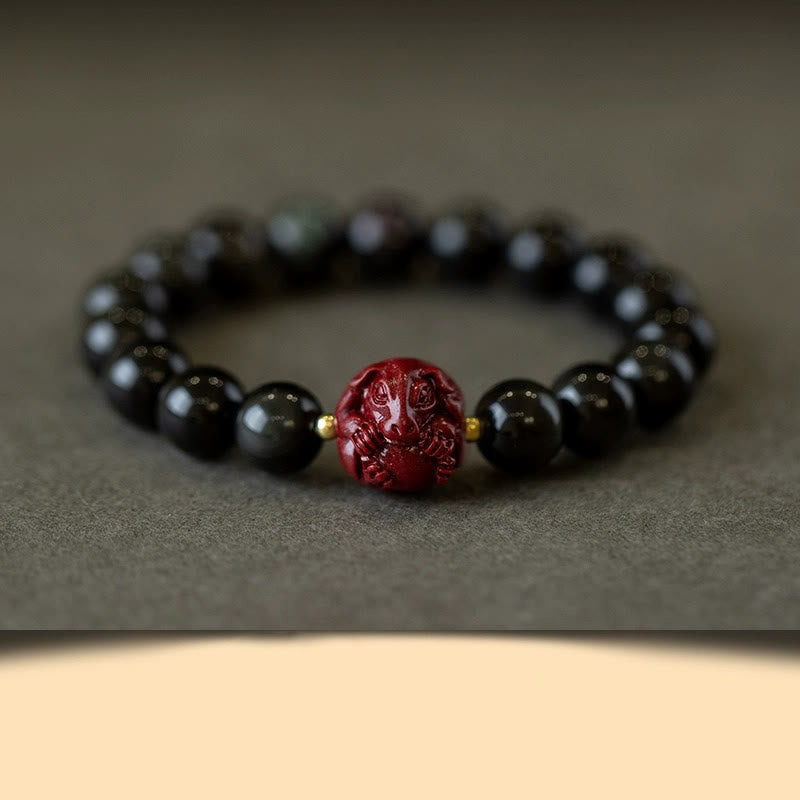 KarmaRipple's Chinese Zodiac Authentic Black Obsidian Cinnabar Purification Bracelet p47