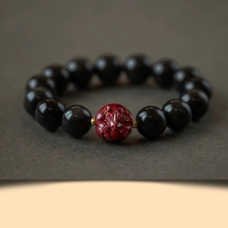 KarmaRipple's Chinese Zodiac Authentic Black Obsidian Cinnabar Purification Bracelet p50