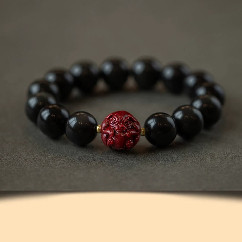 KarmaRipple's Chinese Zodiac Authentic Black Obsidian Cinnabar Purification Bracelet p60