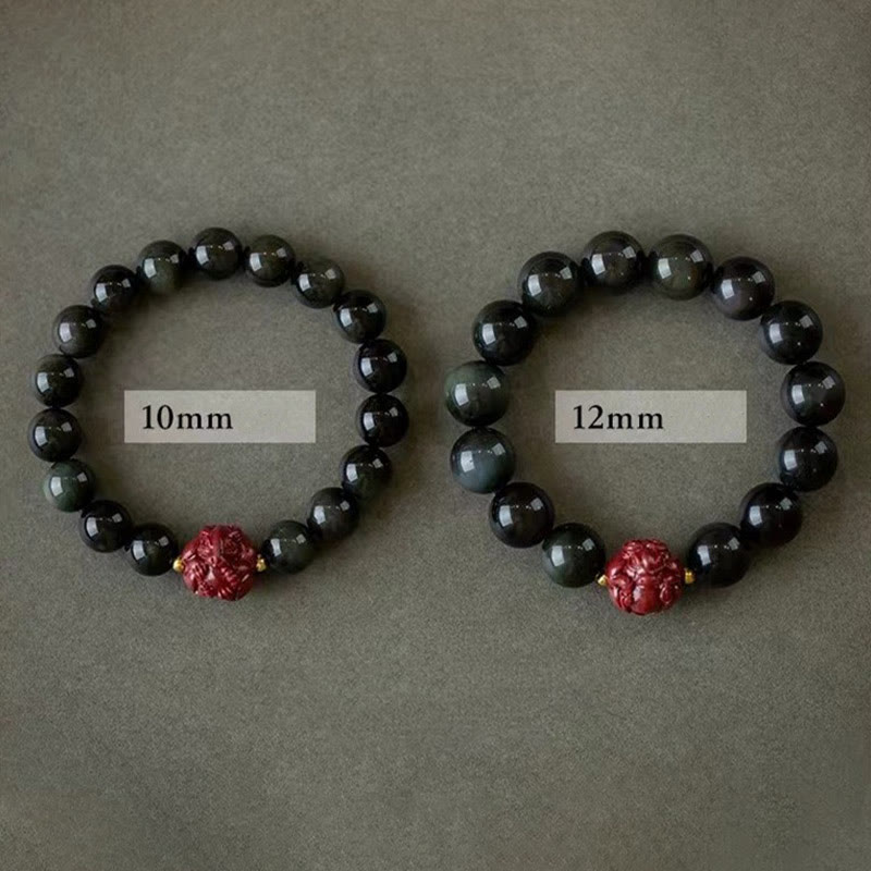 KarmaRipple's Chinese Zodiac Authentic Black Obsidian Cinnabar Purification Bracelet p25