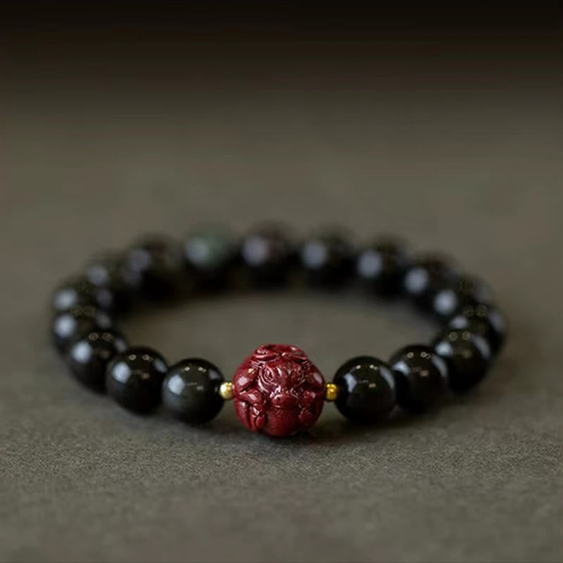 KarmaRipple's Chinese Zodiac Authentic Black Obsidian Cinnabar Purification Bracelet p26