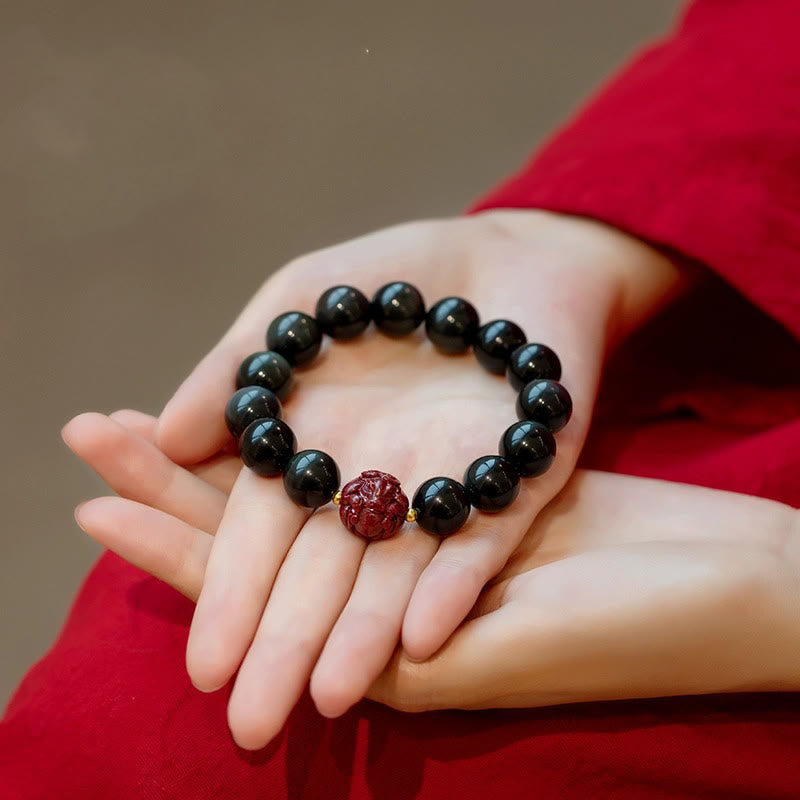 KarmaRipple's Chinese Zodiac Authentic Black Obsidian Cinnabar Purification Bracelet p33