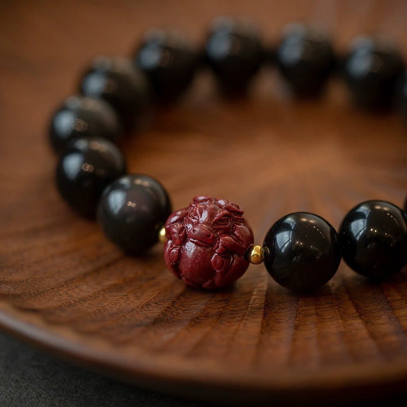 KarmaRipple's Chinese Zodiac Authentic Black Obsidian Cinnabar Purification Bracelet p32